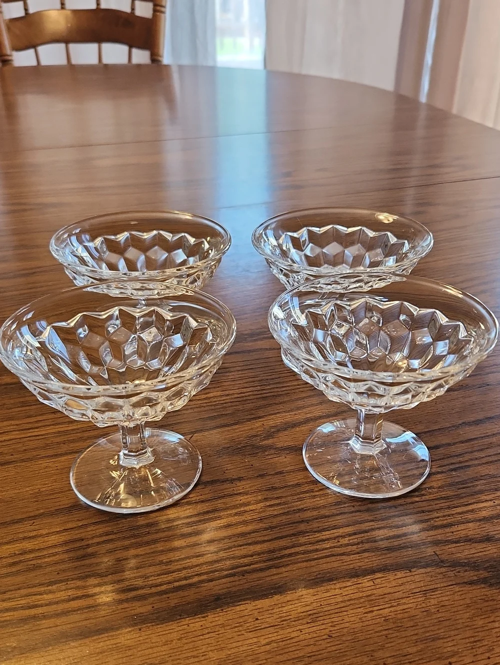 Vtg Set of 4 Fostoria American Clear Hexagonal Stem (2056) Low Sherbet Glasses